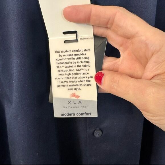 Murano Modern Comfort XLA Men Size Large Solid Navy Blue L/S Dress Shirt - Picture 5 of 9